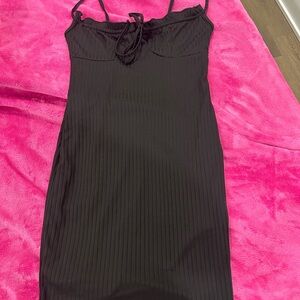 SHEIN Black Ribbed Dress with Spaghetti Straps